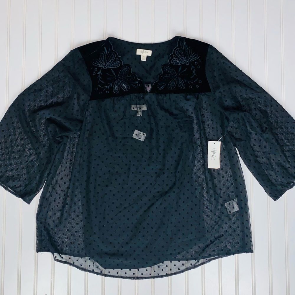 Style & Co Women's Plus Size Swiss-Dot Velvet-Yoke Top 1X NWT - Picture 5 of 11